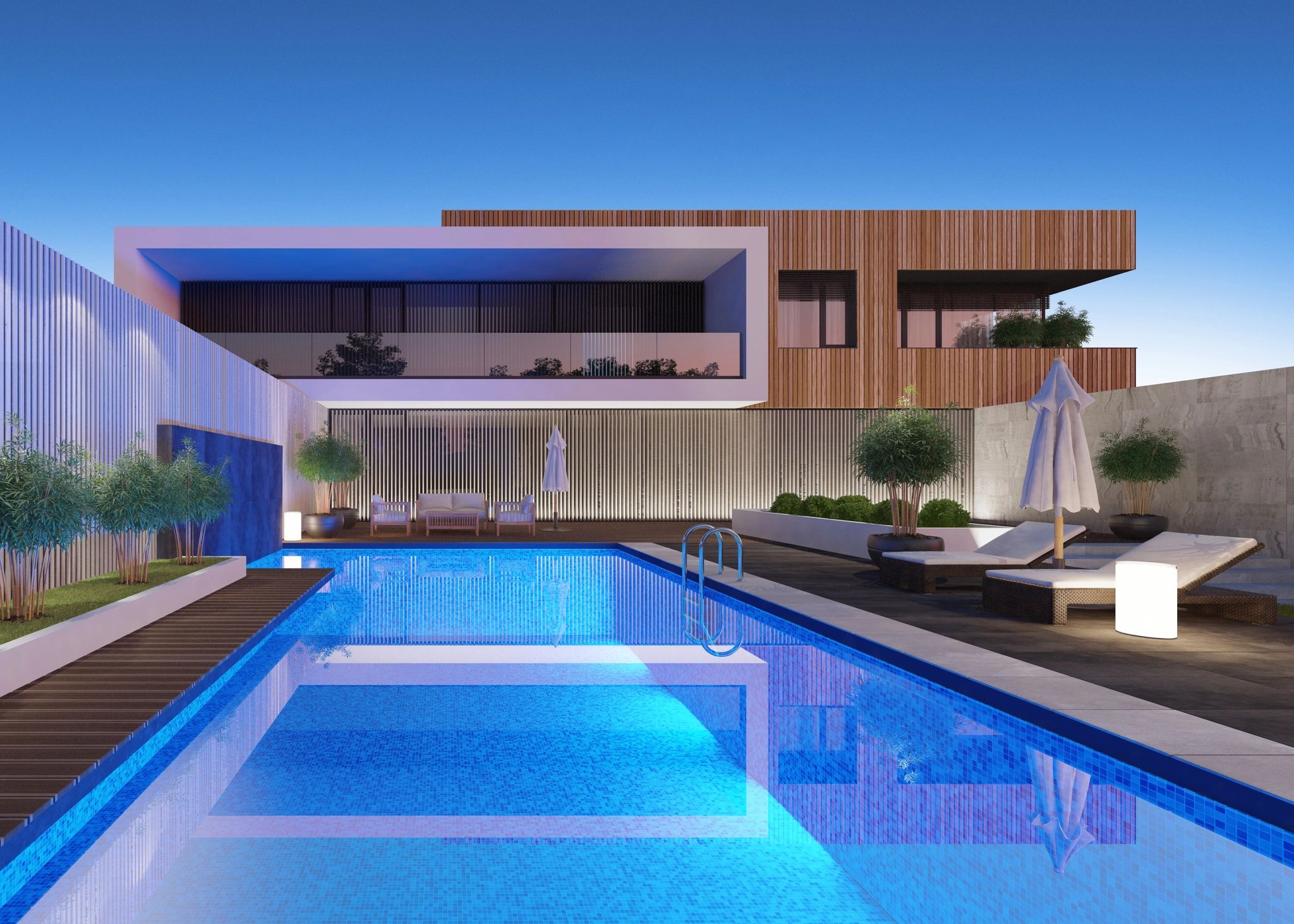 Clean residential backyard swimming pool